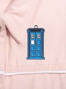 1 pièce Broche de cabine téléphonique bleue créative, insigne en métal, accessoire de sac à dos, décoration de médaille, bijou