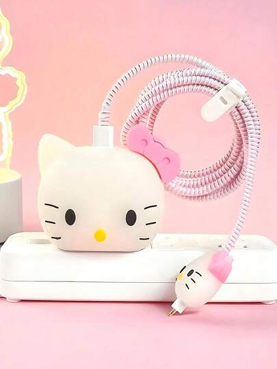 Sanrio 1 قطعة غطاء واقي من السيليكون لكابل البيانات USB ل- هيلو كيتي وكورومي، شاحن سريع، إكسسوارات مكتبية