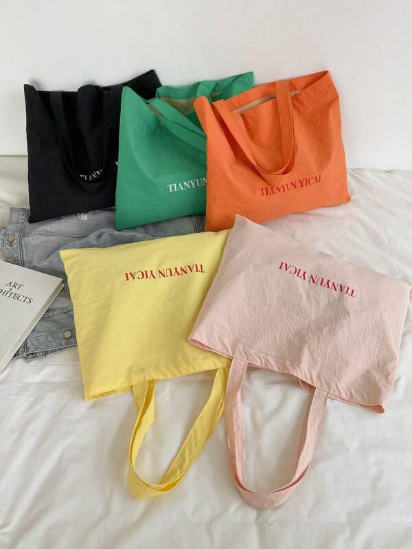 Grand sac fourre-tout à décor de lettres simple, Sac à épaule polyvalent et décontracté pour le travail, Léger et pratique