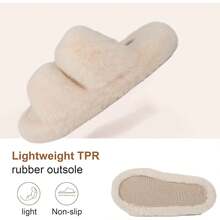 Women's Fluffy Faux Fur Slippers Comfy Open Toe Two Band Slides With Fleece Lining And Rubber Sole - màu xanh lá - Xem 4