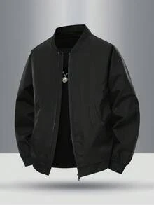 Teenage Casual Outerwear, Plain Color Sporty Design With Ribbed Cuffs & Hem, Side Pockets, Baseball Collar Jacket, Suitable For Outdoor Activities In Spring & Autumn