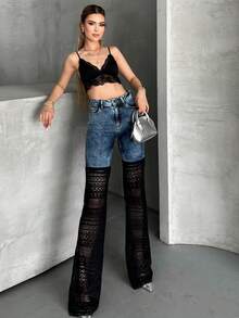 Solid Color Zipper & Button Pocket Denim Pants, For Stage Performance & Concerts - Blue - View 2