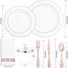 Local Delivery 150 PCS Rose Gold Plastic Plates And Rose Gold Silverware Set - 30 Dinner Plates, 30 Salad Plates, 90 Disposable Rose Gold Utensils For Weddings, Parties, Showers - 玫瑰金 - 查看 3