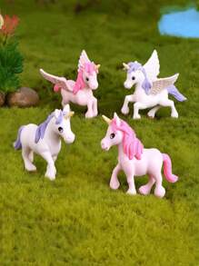 4pcs/Set Colorful PVC Unicorn Cute Model, Cartoon Character & Succulent Plant Decoration, Party Supplies, Party Gifts