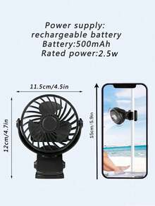 便携式夹式风扇，可充电，720°可调节，带LED灯，小巧桌面风扇，强劲静音，3档风速，USB充电，迷你个人降温风扇，适用于桌面、家庭办公室、婴儿车、露营，女士礼物 - 新2 - 查看 9