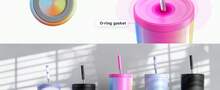 24 Oz Insulated Tumbler With Lid And Straw, Stainless Steel Vacuum Insulated Tumbler, Keeps Cold For 24 Hours, 100% Leak Proof, Fits In Car Cup Holder (Kiss) - Cow - 查看 2
