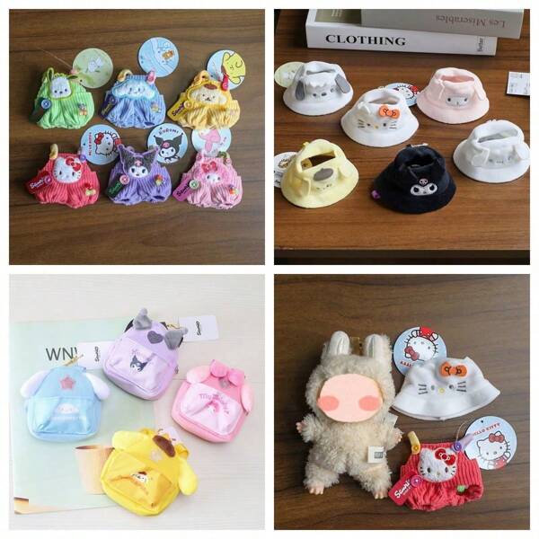 Sanrio 3 Pcs Set: 1pc 10-18cm Hello Kitty Doll Clothes (1 Outfit Includes Jumpsuit, Backpack), 1pc Doll Hat, Suitable For Decoration On , GSC, Ob11 Dolls (Doll Not Included), Note: Some Small Decorative Accessories Are Random.