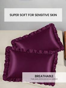 1件缎面蕾丝枕套，丝绸枕套，呵护秀发和肌肤，奢华丝滑，超柔软透气，无填充物，可机洗，通过Oeko-Tex认证，紫色 - 紫色 - 查看 5