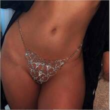 Women Sexy Rhinestone Waist Body Chain Bikini Thong Panties Crystal Body Chain Jewelry - Trái tim - Xem 3