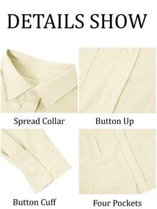 Runcati Mens Guayabera Linen Shirts Long Sleeve Button Down Casual Summer Beach Shirt Tops - 米色 - 查看 4