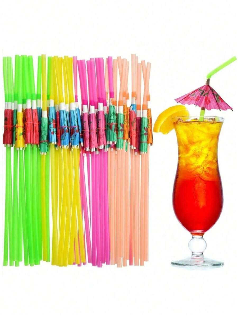 10/20 Pajitas de sombrilla para cócteles,Pajitas reutilizables,Pajitas con estilo fiesta hawaiana para jugo con sombrilla para decoración de hogar, bar de verano,Perfectas para playa, fiestas hawaianas, luaus, bares y vendedores de decoración - Material plástico (Color aleatorio, Patrón aleatorio)