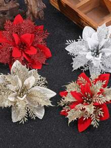 50 件圣诞树装饰（带夹子）、人造花、假圣诞花、闪光人造圣诞花、DIY 花环、家居装饰、婚礼派对、万圣节礼物、家居装饰、礼品包装节日派对装饰、圣诞节/节日/季节性/婚礼圣诞树装饰、闪亮冬季灌木装饰 - 彩色 - 查看 7