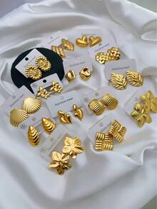 9pcs/Set Casual Style Earrings, Stainless Steel Cast Flower, Butterfly, Wing, Waterdrop, Shell And Other Geometric Shaped Earring Set. Minimalist And Fashionable Earrings Suitable For Women's Daily Wear Or Gift (Random Delivery) - Multicolor - View 4
