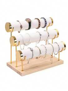 1 件木制多层手链展示架，珠宝支架，天鹅绒表面