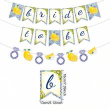 柠檬婚礼派对装饰 - 黄色和蓝色横幅，钻石戒指花环，水果主题单身派对装饰