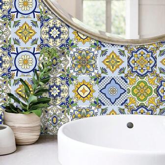1 pieza Adhesivo decorativo impermeable con patrón de mandala y azulejo colorido para realzar la decoración de la pared, especial para salpicadero de cocina