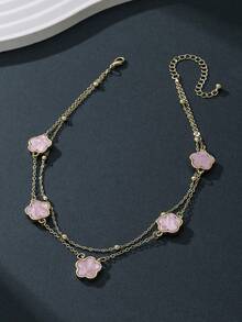 1 件时尚优雅的女士四叶草吊坠多层项链，适合派对（由于手工切割，链上的珠子数量可能有所不同，但最终长度保持不变）