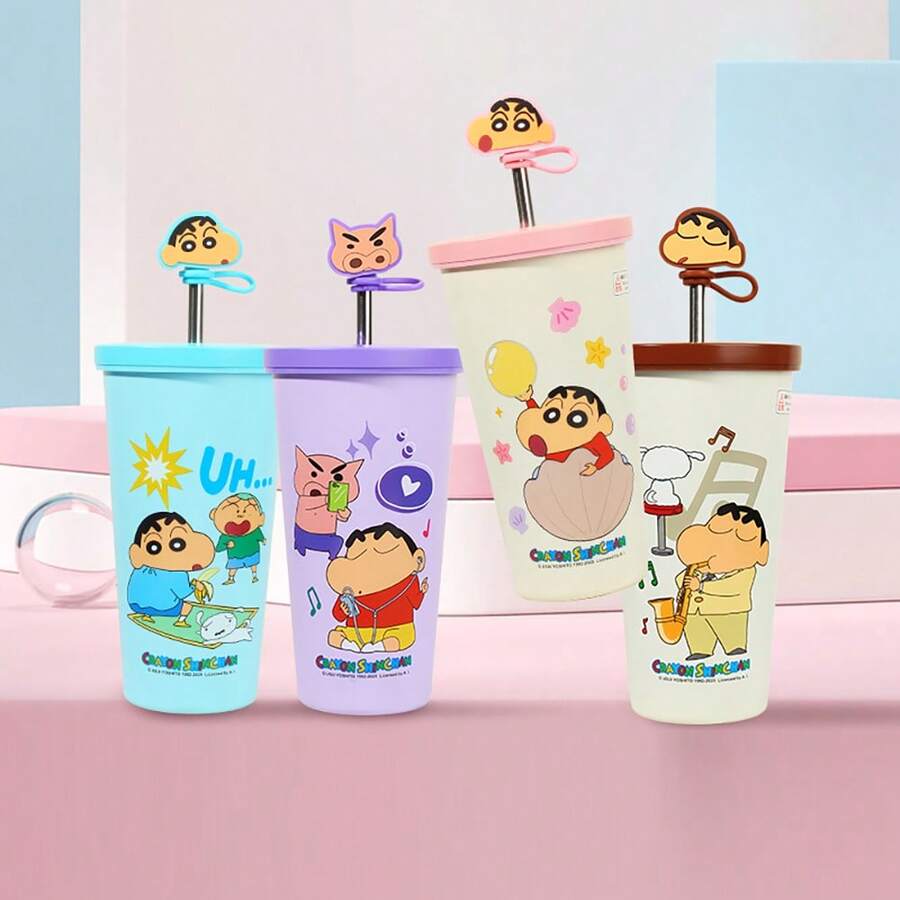 635ml/21oz Crayon Shin Chan Doll Thermos Cup Insulation Bottle Anime Cartoon Large-Capacity Desktop Straw Cup Stainless Steel Coffee Mug Tumbler Birthday Gifts - Pink - View 1