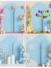 One Light Blue Arched Backdrop Cloth And Arched Cover, With Double-Sided Stretch Fabric Arched Background, Sized 65*150 Cm / 80*180 Cm / 100*200 Cm / 120*220 Cm. It Is Perfectly Suitable For Festival Decorations Such As Wedding And Birthday Party Arch Decorations, Graduation Ceremonies, Mother's Day, Halloween, Christmas, And Banquet Decorations (The Arch Is Not Included, Only The Cloth Backdrop Is Included). - Blue - View 6