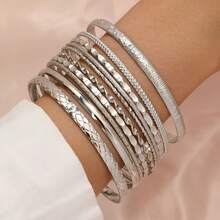 10Pcs/Set Bohemian Charm Bracelets For Women Fashion Twist Texture Bangle Bracelet Jewelry Gift - 銀色 - 查看 8