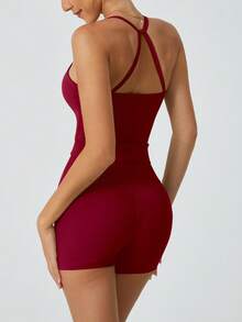 NcmRyu 女士露背吊带短袖短裤圣诞运动套装