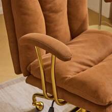 Office Chair High Back Study Chair Faux Leather Adjustable Swivel Vanity Chair With Padded Armrests For Conference And Home Brown - 棕色 - 查看 5