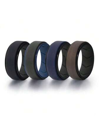 4/7/8 Variety Multipack Silicone Rings Set Men Inner Arc Ergonomic Breathable Design Men Rubber Wedding Bands 8mm Wide 2mm Thick