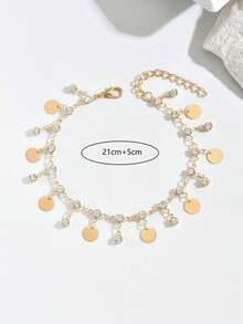 1 件随机珍珠和玻璃花饰脚链（女士） - 金色 - 查看 4