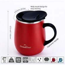 GRANDTIES - Taza de café aislante con asa, tapa deslizante para evitar salpicaduras, termo con forma de copa de vino de 16 oz con doble pared al vacío de acero inoxidable - Rojo arándano - Ver 3