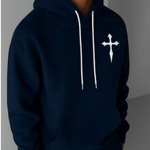 Men's Falling Angel Casual Flannel Sweatshirt With Pocket And Revelation Cap - 藏蓝色 - 查看 2