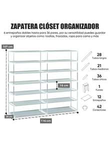 SANSA HOME Shoe Rack Storage Organizer, Double Row Portable Nonwoven Fabric Cover Shoe Rack Holds Up To 38 Pairs Gray - Black - View 4