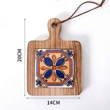 4 件套花卉木质立式杯垫套装 - 耐热厨房餐桌垫、复古餐垫、隔热锅垫 - 彩色 - 查看 12