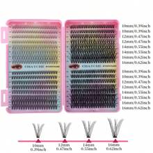 640 Clusters 10-16mm D Curl Lash Clusters Book False Eyelashes Kit DIY Silk Fiber Lashes Cluster Extensions Natural Volume Cruelty Free Multipack - DIY-JMS-098(粉紅工具三件組) - 查看 6