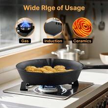 Senmeo 1PC 5-Piece Professional Cast Iron Set (12"/10"/8"/6"/Grill Pan) - Pre-Seasoned Black ,Even Heat Distribution , Induction Stove Compatible For Steak/Pizza/Saute - Black - View 3