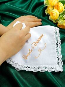 LICVIC Custom Embroidered Name White Lace Handkerchief, Elegant Wedding Bridal Handkerchiefs, Personalized Keepsake For Bride & Bridesmaid, Romantic Anniversary Gift, Customized Birthday Present, Customizable Christmas Gift For Wedding Party & Family - Style a - View 4