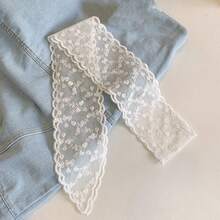 1条柔软优雅的蕾丝围巾，时尚植物图案围巾，刺绣细围巾，适合办公室女士用作腕带、发带、头巾、颈巾等。 - 白色 - 查看 18