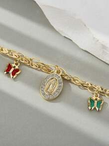 1 Peça Estilo Europeu & Americano Simples Dourado Sagrado Clássico Cruz Virgem Maria Cubic Zircônia Colorido Cristal Forma de Borboleta Tag Pulseira, Presente Ideal para Amantes, Amigos e Parentes, Uso Diário e Festivo Oração Dia dos Namorados