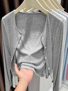 1pc Women's Asymmetrical V-Neck Button Cardigan Long Sleeve Air Conditioning Shawl, Oversized - Sun Protection Cape - View 10