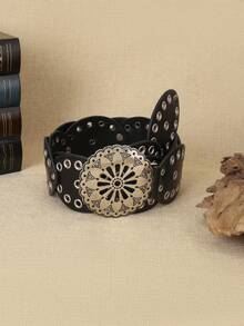 1pc Women's Street Style Western Boho Chic Heavy Metal Oval Patchwork Gold Lace Hollow Circle Buckle Rivet Waist Decoration Waist Belt Fashion Dress Accessory, Suitable For Various Gatherings, Parties, Casual Occasions Fall, Autumn, Halloween - Splicing - View 13