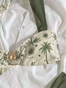 Bikinx 女士度假泳衣植物印花露肩镂空性感比基尼套装带太阳装饰 - 彩色 - 查看 2