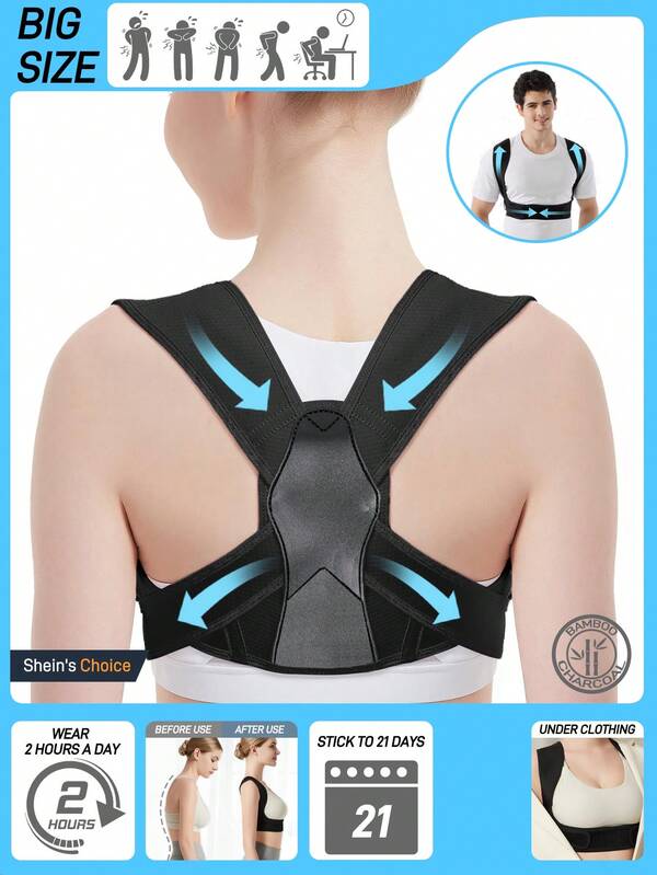 Corrector de postura ajustable - Unisex, Soporta la parte superior de la espalda y la clavícula - Alivia el dolor de cuello, hombros y espalda