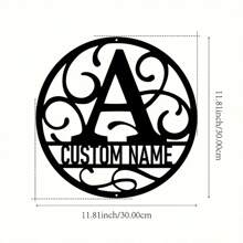 1PC Personalized Round Metal Monogram Wall Art, Custom Alphabet Plaque With Rustic Farmhouse Style, Iron Construction 26 Letters Welcome Sign, Easy Hanging Ornament For Couple Lovers Family Home Office Living Room Garden Decor, 2D Flat Housewarming Valentine's Day Gift,School Supplies,Back To School