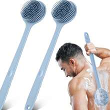 1pc Long Handle Silicone Back Scrubber - Bath Brush - Silicone Bathing Body Brush, With Soft Bristle Back Cleaning Brush - Suitable For Men And Women, Soft Shower Body Cleansing Brush