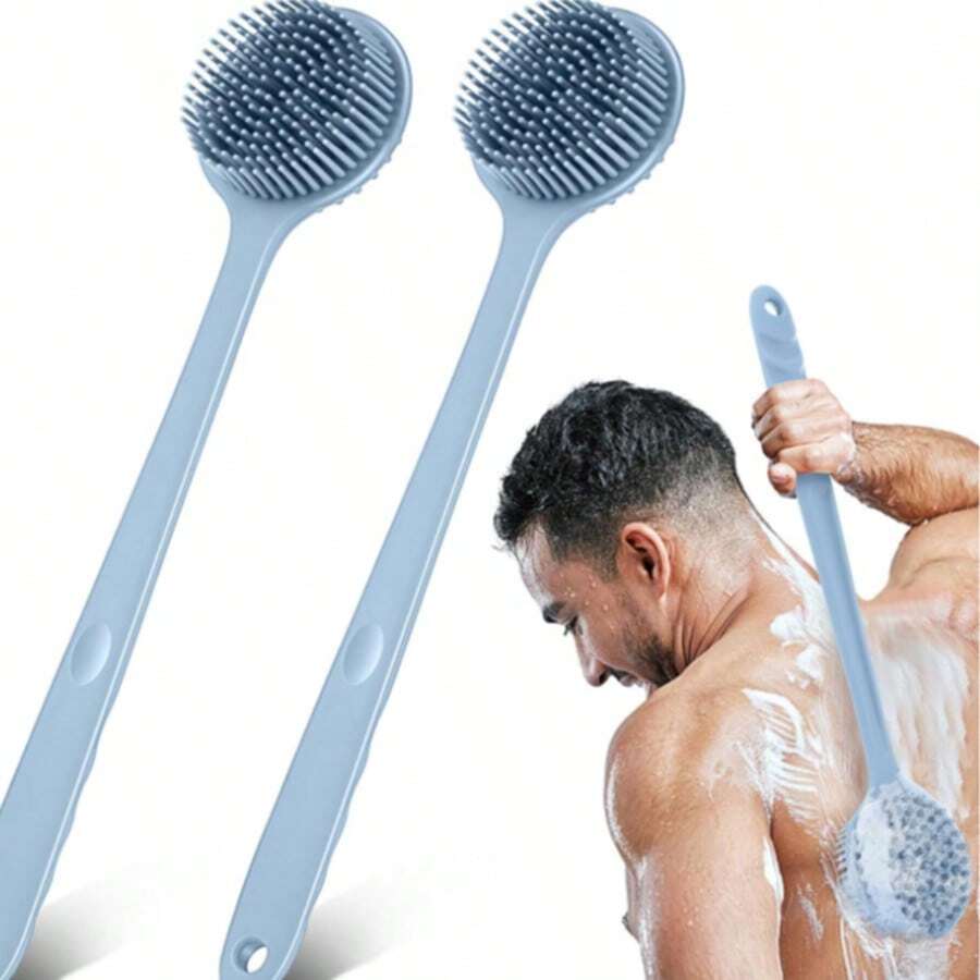 1pc Long Handle Silicone Back Scrubber - Bath Brush - Silicone Bathing Body Brush, With Soft Bristle Back Cleaning Brush - Suitable For Men And Women, Soft Shower Body Cleansing Brush