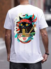 男士时尚印花宽松短袖T恤 | 精致设计 | 夏季必备 | 轻松搭配，展现你的风格 - 白色 - 查看 2