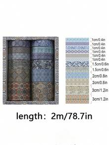 12 卷/盒，复古风景和纸胶带，创意花卉山鹤印花设计贴纸卷，剪贴簿和礼品包装装饰 DIY 遮蔽胶带 返校 - 彩色 - 查看 28