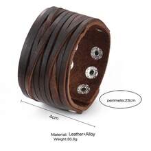 可调节朋克风真皮手镯，环绕式真皮腕带，哥特风时尚真皮手镯，男女通用 - 棕色 - 查看 2