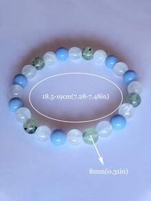 YAUKIA 1 件极其罕见的蓝色霰石和葡萄石串珠手链，能量、镇静、治愈脉轮手链 - 夜光宝石手链首饰 - 彩色 - 查看 9