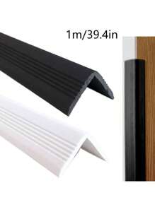 4 piezas de protectores de parachoques sólidos, borde antideslizante y a prueba de agua para protección de esquinas y pisos, escaleras y mesas - Plástico negro y blanco, proporciona y protección, 2.5x2.5cm, 1m de longitud