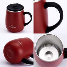 GRANDTIES - Taza de café aislante con asa, tapa deslizante para evitar salpicaduras, termo con forma de copa de vino de 16 oz con doble pared al vacío de acero inoxidable - Rojo arándano - Ver 4